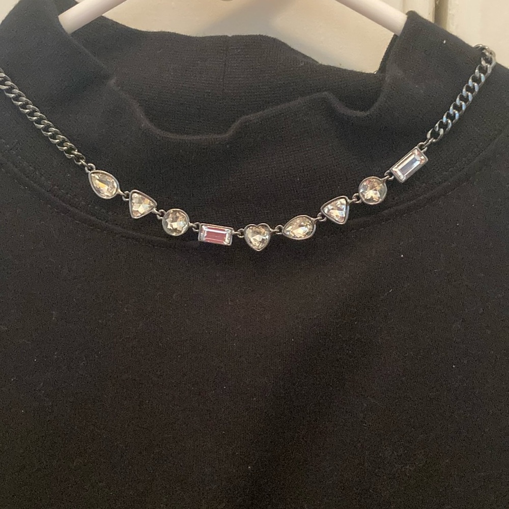 NWT 16 Inch Karl Lagerfeld Paris Hematite Tone Crystal Stone Frontal Necklace